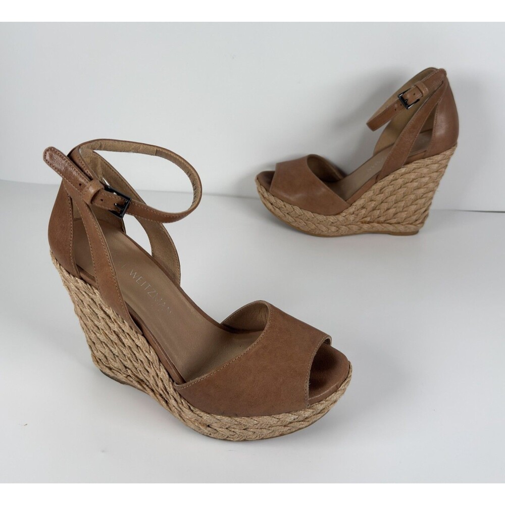 Stuart Weitzman Sohojute Brown Platform Wedge Sandals US 6